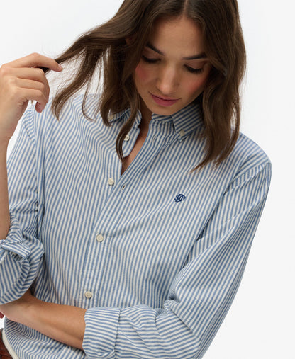 Slim Oxford Long Sleeve Shirt | Azure Blue Stripe Oxford