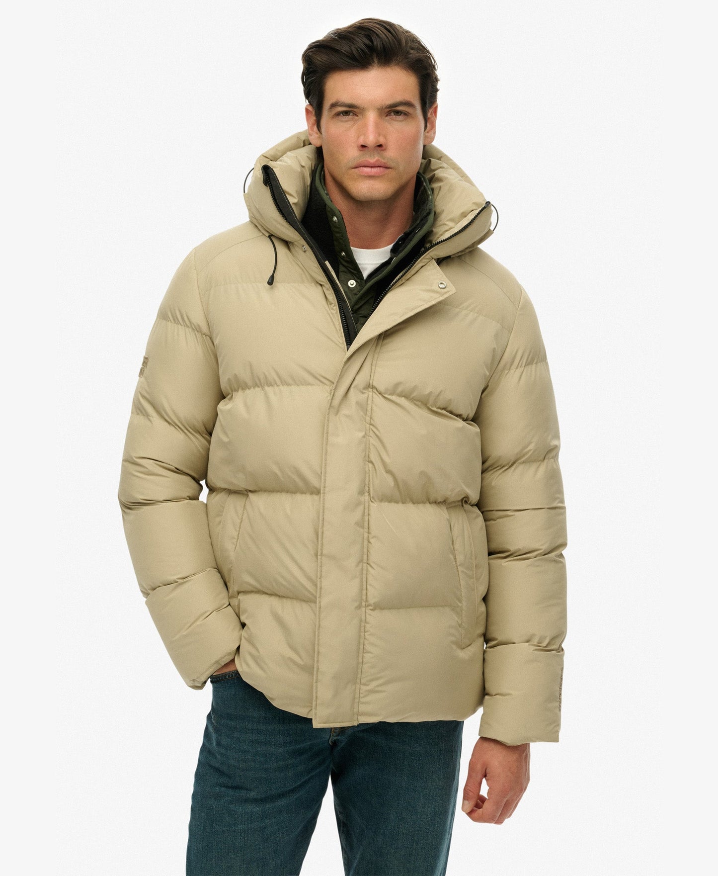 Hooded 5 Baffle Sports Puffer | Winter Twig Beige