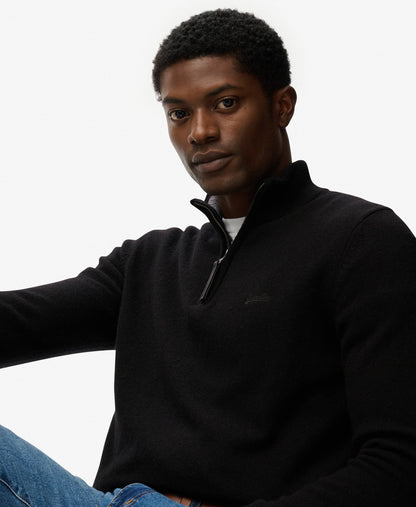 Wool Blend Half Zip Slim Fit Jumper | Black