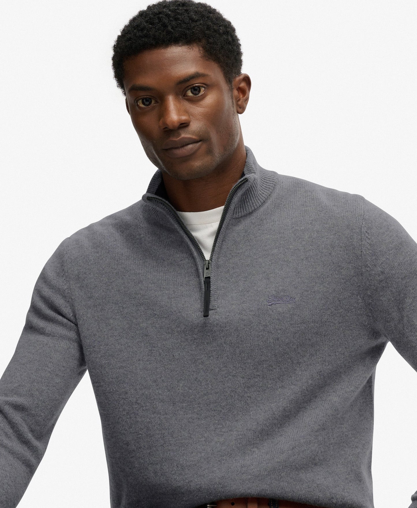 Wool Blend Half Zip Slim Fit Jumper | Blue Grey Marle