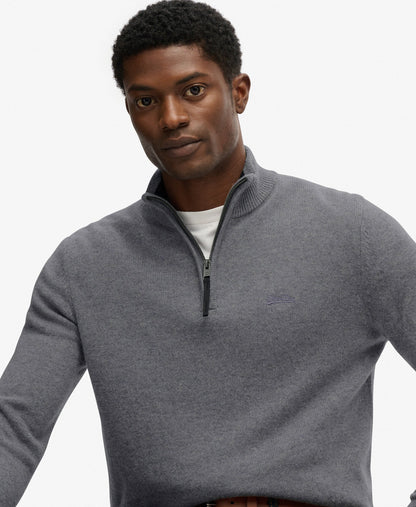 Wool Blend Half Zip Slim Fit Jumper | Blue Grey Marle