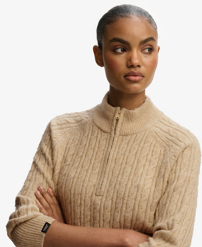 Brushed Cable Half Zip Knit | Safari Beige Marle
