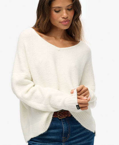 Brushed Os V Neck Jumper | Snow White Twist