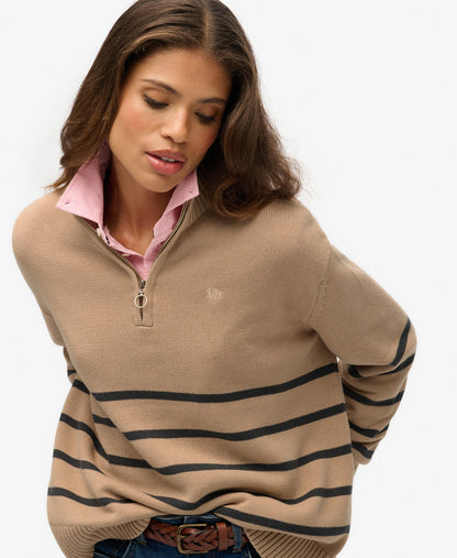 Cotton Half Zip Knit | Lingayen Beige Shdw Gry Stripe