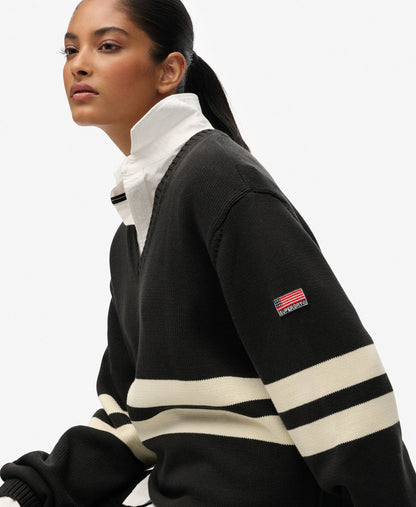 Oversized Striped V Neck | Dark Charcoal