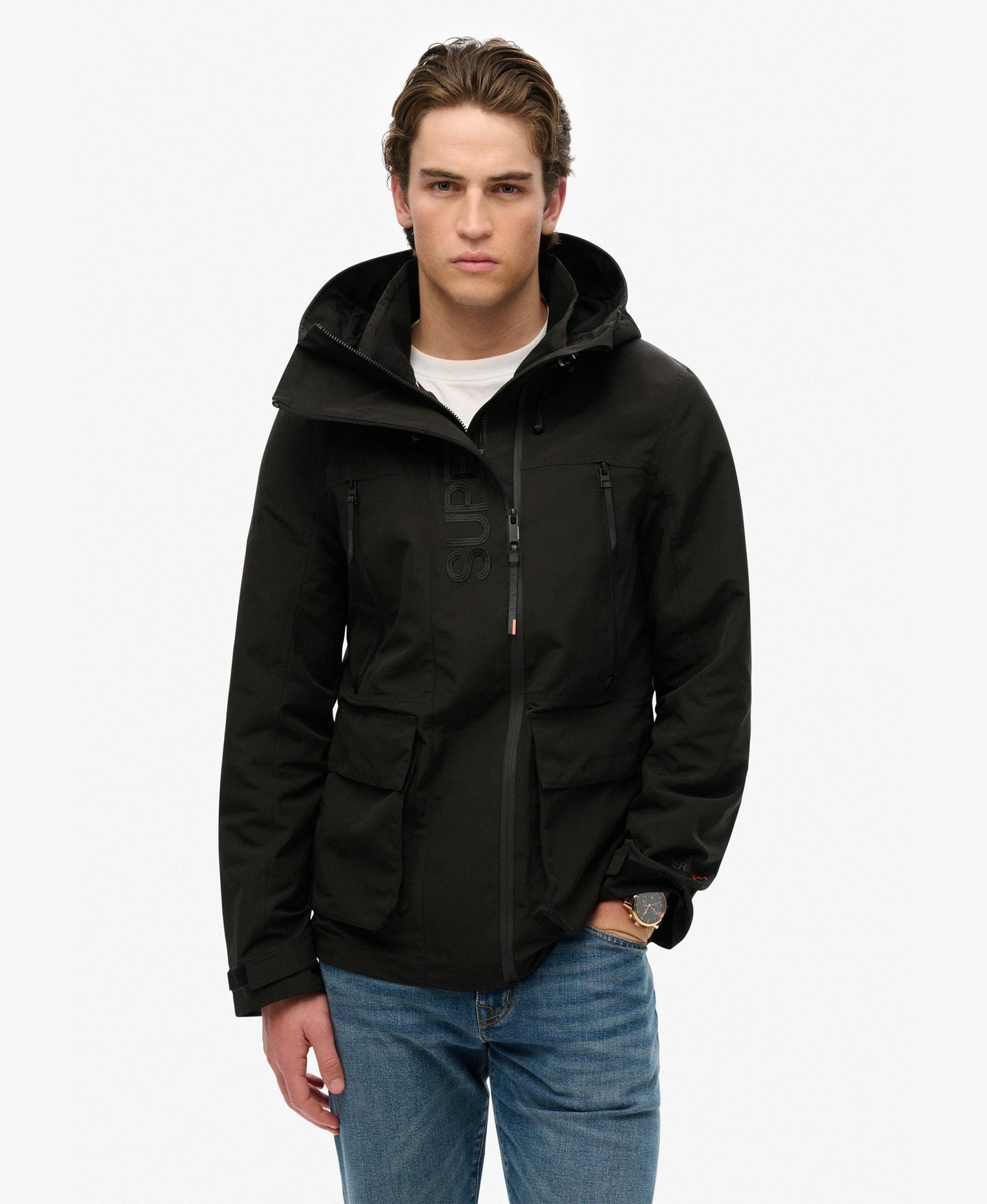 Slim Fit Hood Ultimate Embroidered Windbreaker | Black