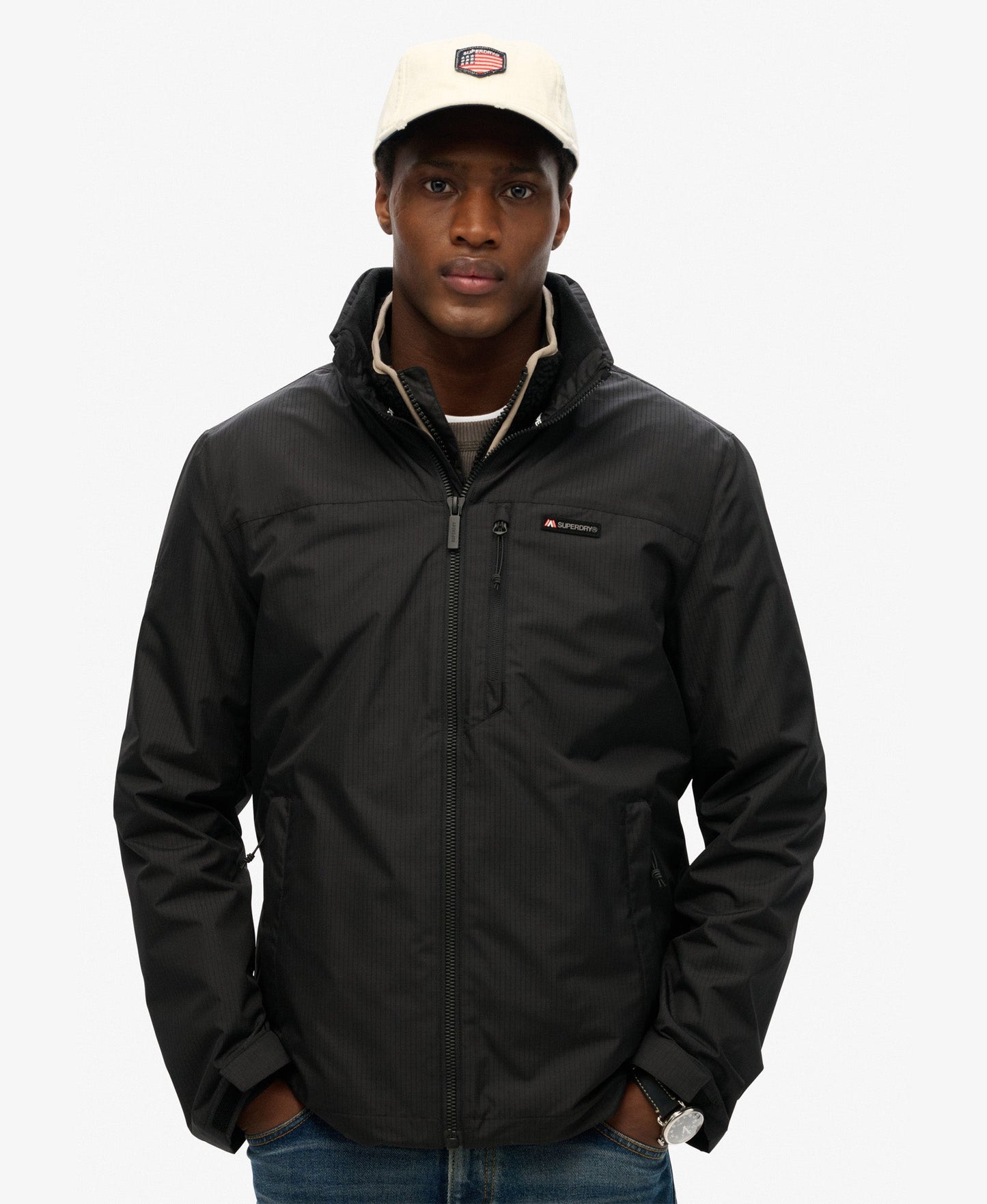 Non Hooded Logo Windbreaker | Jet Black