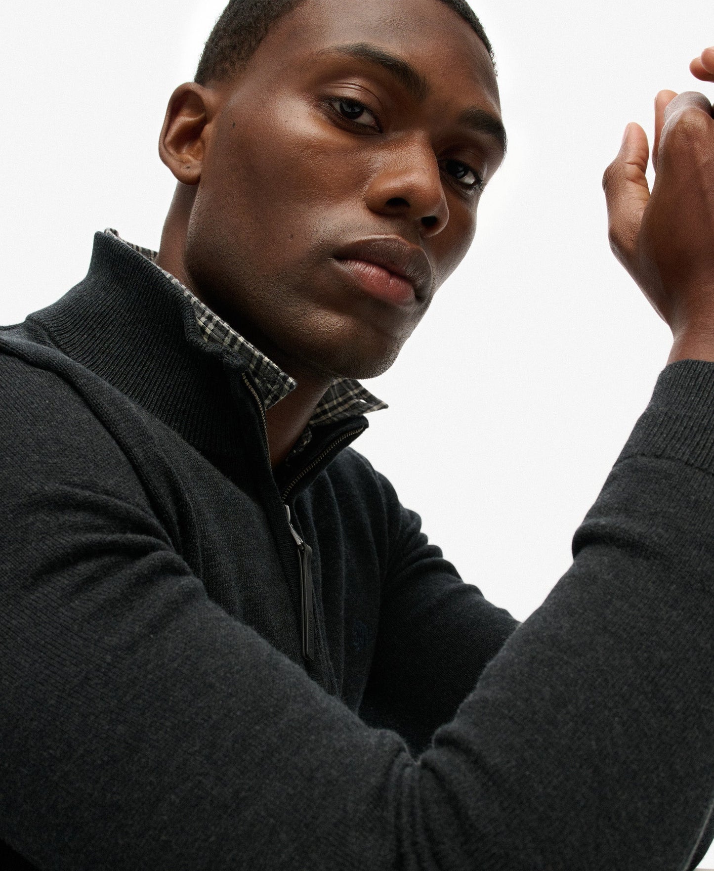 Slim Fit Essentials Cotton Half Zip | Charcoal Marle