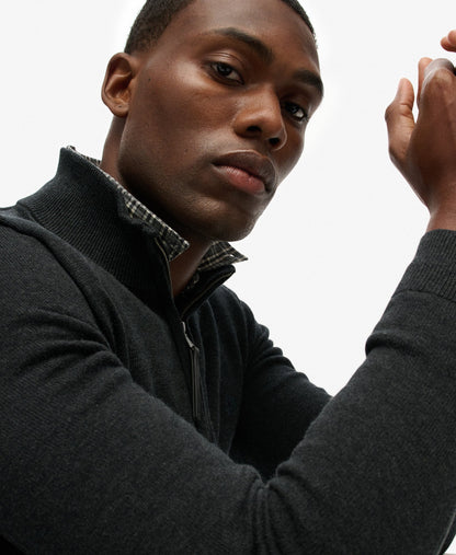 Slim Fit Essentials Cotton Half Zip | Charcoal Marle