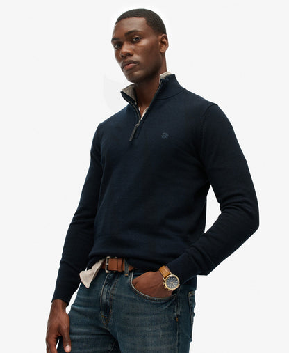 Slim Fit Essentials Cotton Half Zip | Eclipse Navy Marle