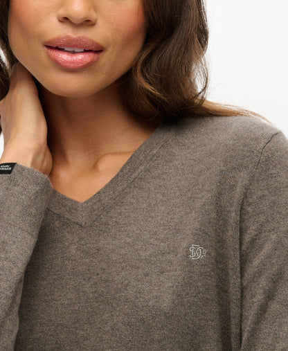 Classic V Neck Slim Fit Jumper | Carbon Brown Marle