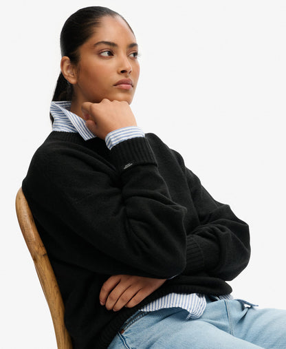 Slouchy Crew Neck Jumper | Black Twist