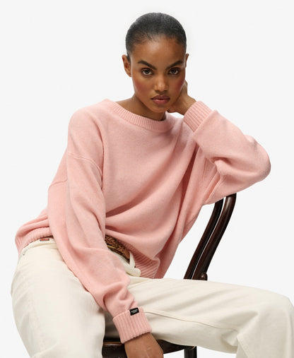 Slouchy Crew Neck Jumper | Dull Pink Twist