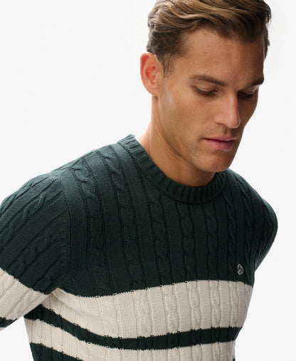 Cotton Stripe Cable Jumper | Eagle Green/Bone White