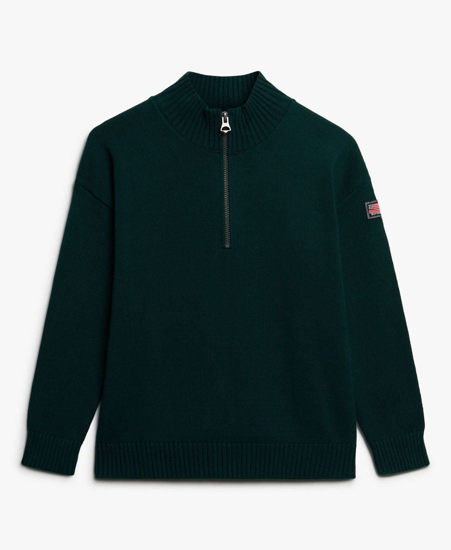 Slouchy Knitted Half Zip | Darkest Pine Green