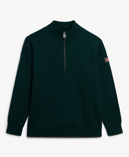 Slouchy Knitted Half Zip | Darkest Pine Green