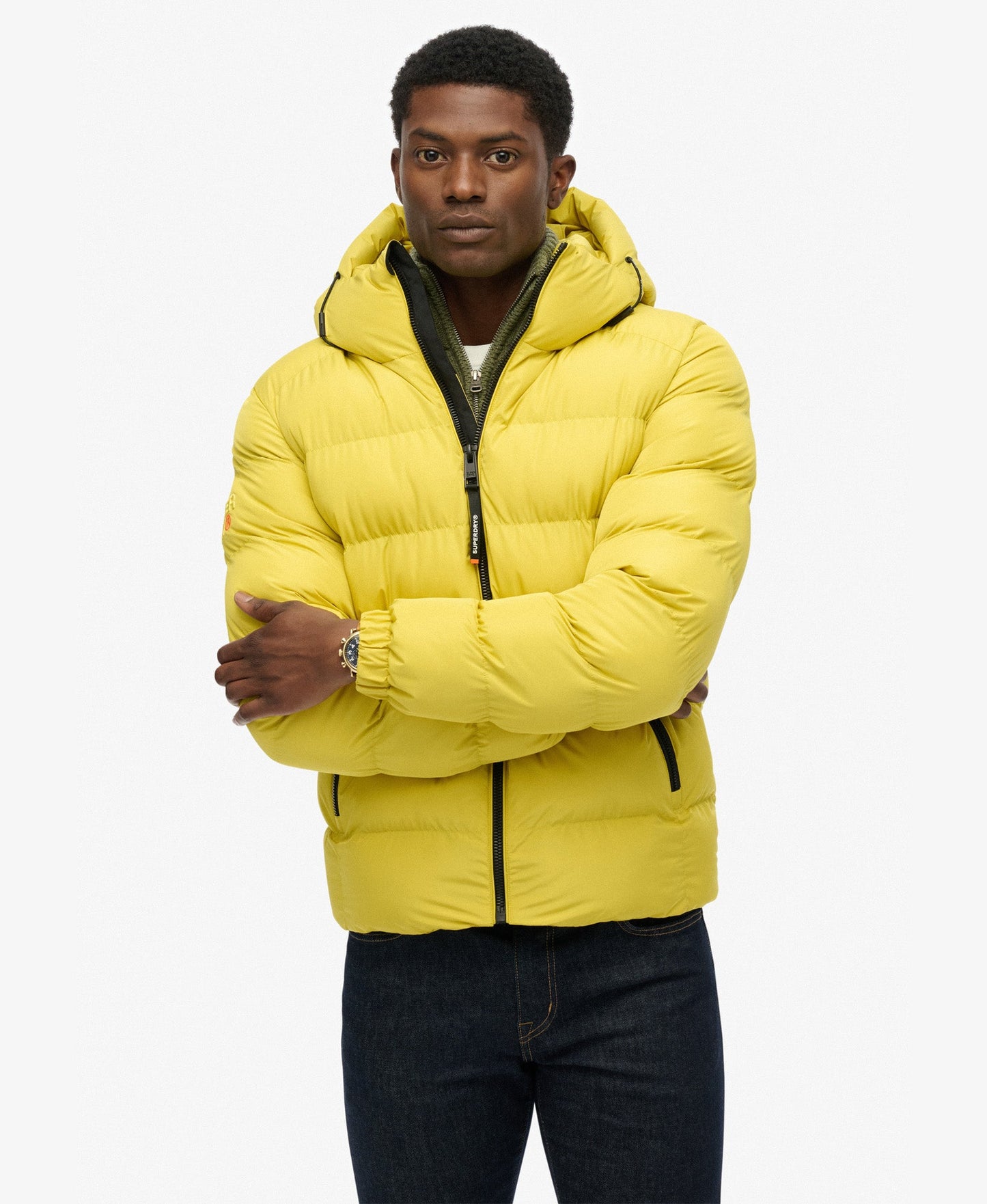 Hooded Sports Puffer Jacket | Wax Yellow