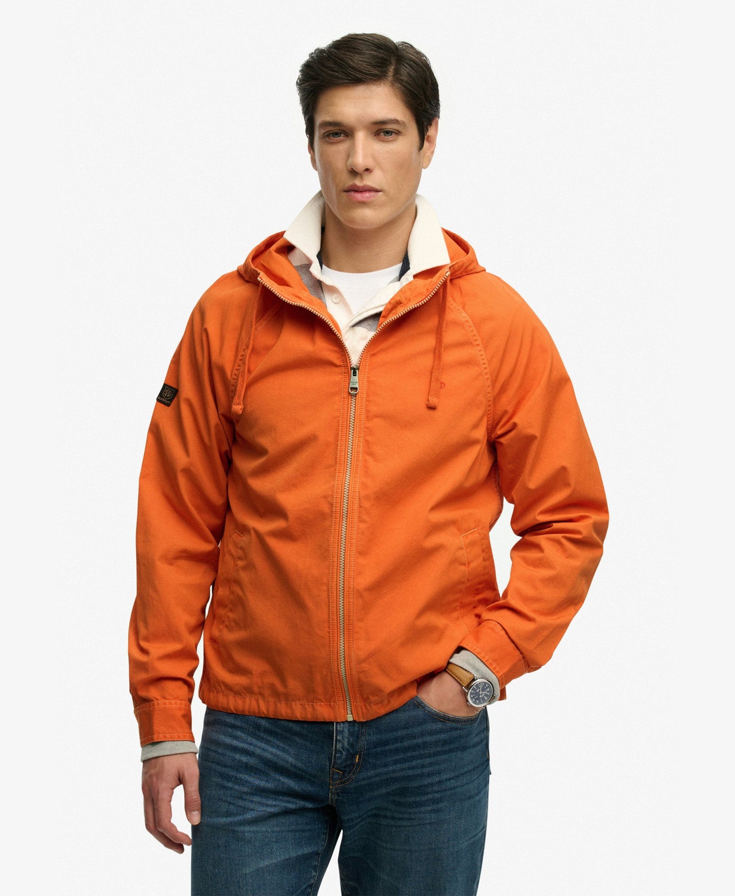 Hooded Washed Twill Jacket | Washed Orange