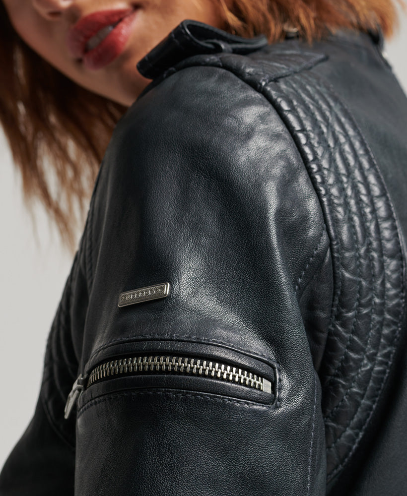 Slim Fit Vintage Leather Moto Racer | Vintage Black