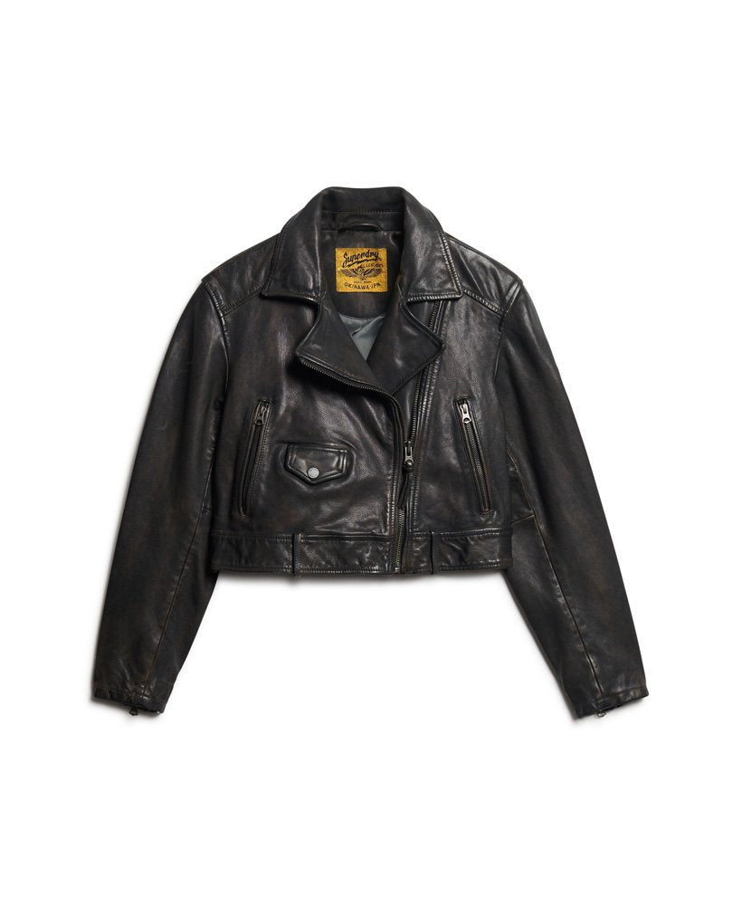 Leather Biker Slim Fit Jacket | Smoke Grey