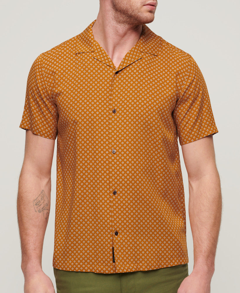 Short Sleeve Revere 70s Shirt | Mini Geo Tan Print