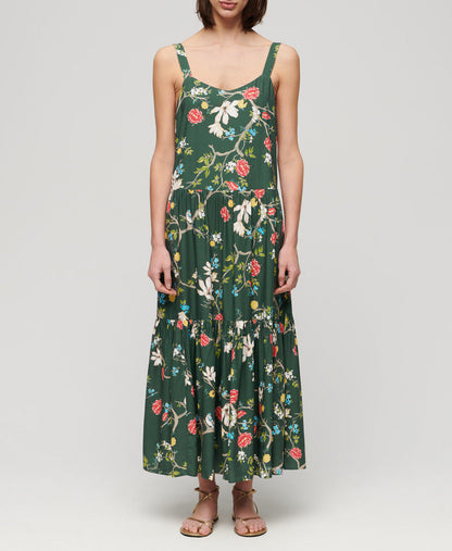 Woven Tiered Maxi Dress | Blossom Birds Green