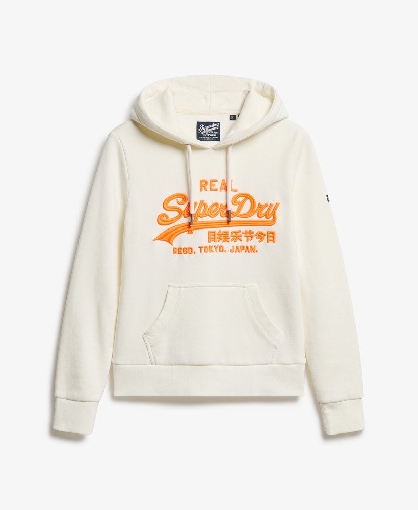 Neon Vintage Logo Embroidered Graphic Hoodie | Winter White