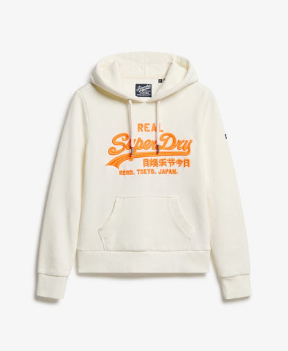 Neon Vintage Logo Embroidered Graphic Hoodie | Winter White