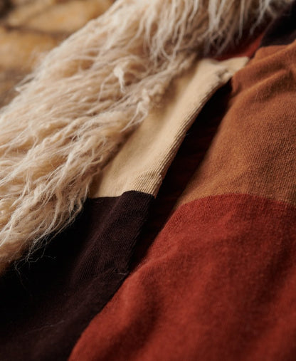 Patchwork Long Afghan Slim Fit Coat | Brown Patchwork Cord