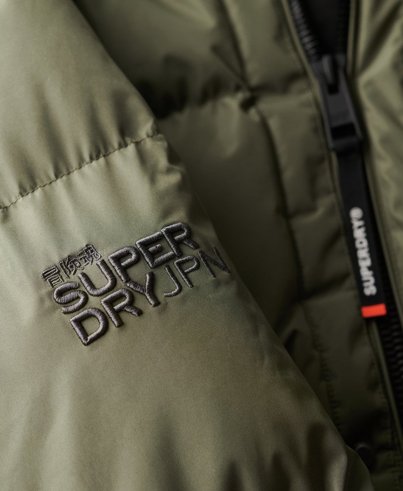 Hooded Sports Puffer Mid Jacket | Dusty Olive Green