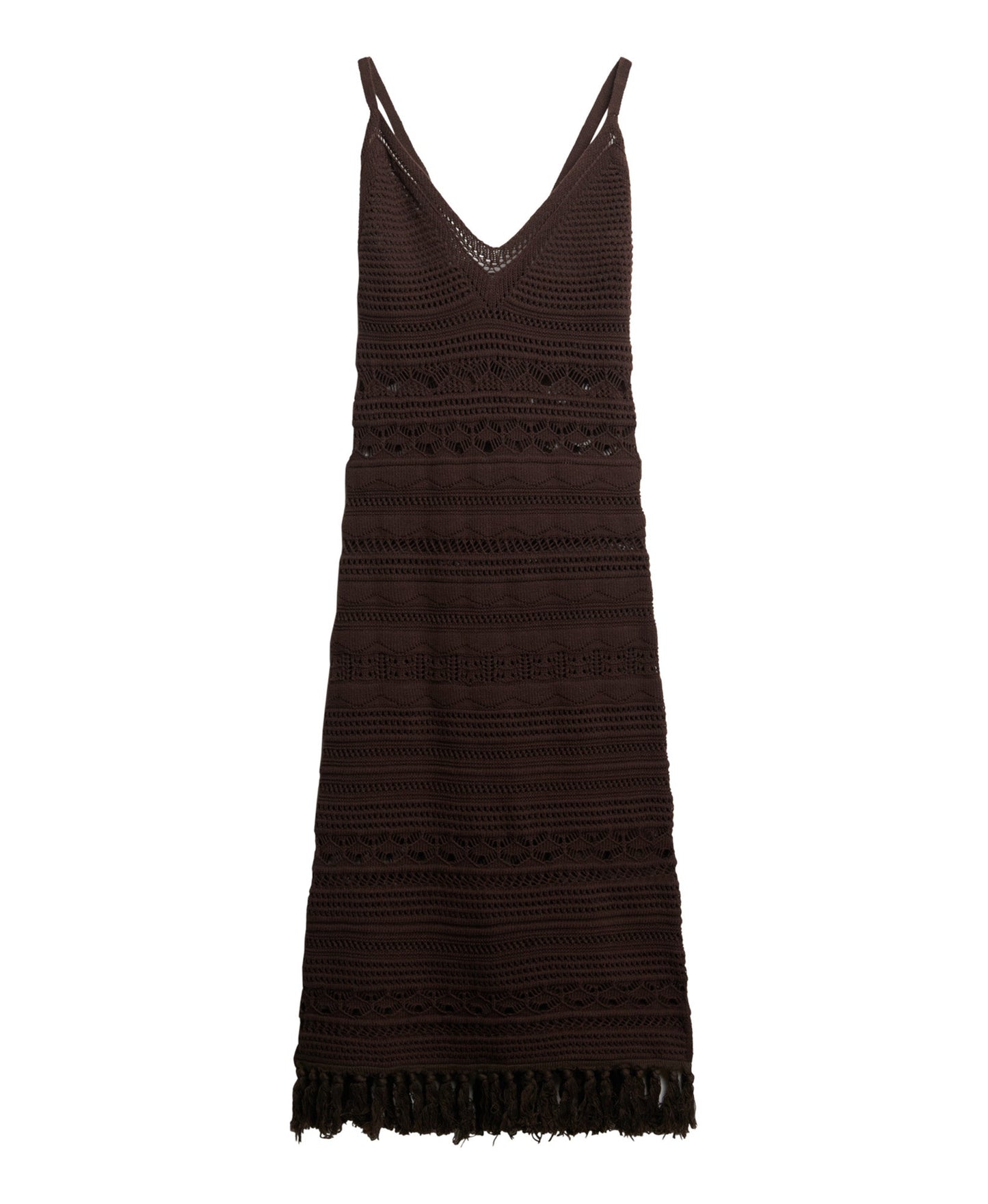 Crochet Tassel Midi Dress | Dark Oak Brown