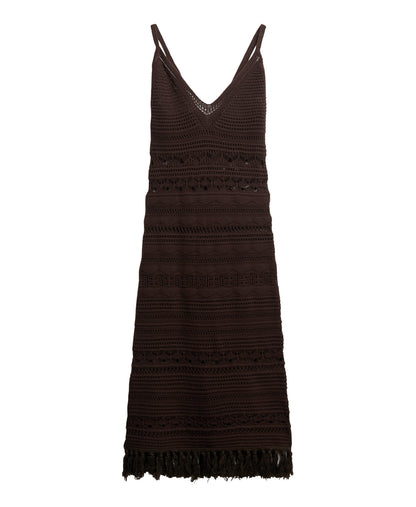 Crochet Tassel Midi Dress | Dark Oak Brown