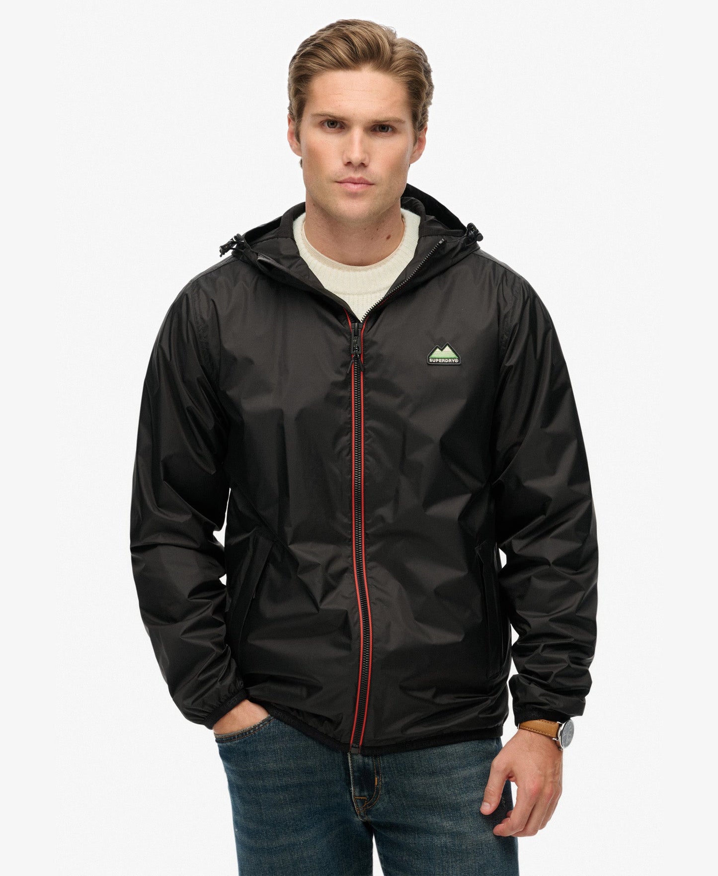 Essential Tri Windbreaker Jacket | Black/Pop