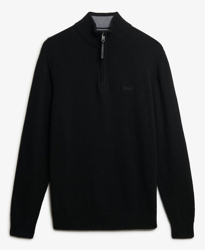 Wool Blend Half Zip Slim Fit Jumper | Black