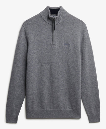 Wool Blend Half Zip Slim Fit Jumper | Blue Grey Marle