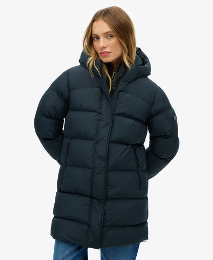 Hooded Sports Puffer Mid Jacket | Blueberry Navy