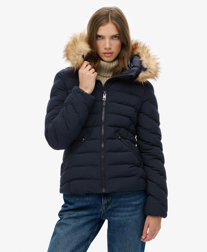 Fuji Faux Fur Slim Fit Hood Padded Jacket | Eclipse Navy
