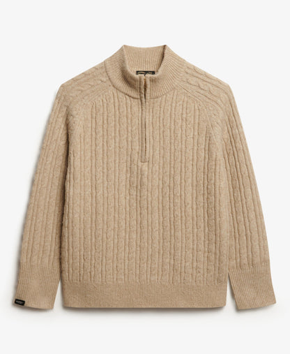 Brushed Cable Half Zip Knit | Safari Beige Marle