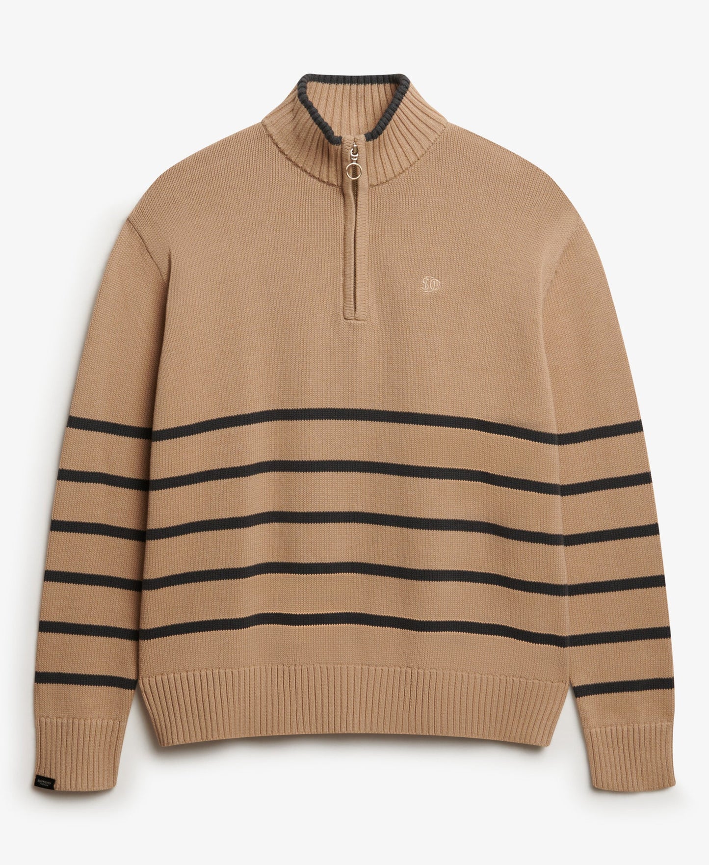 Cotton Half Zip Knit | Lingayen Beige Shdw Gry Stripe