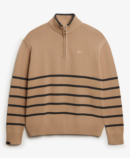 Cotton Half Zip Knit | Lingayen Beige Shdw Gry Stripe
