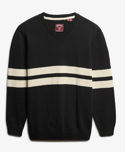 Oversized Striped V Neck | Dark Charcoal