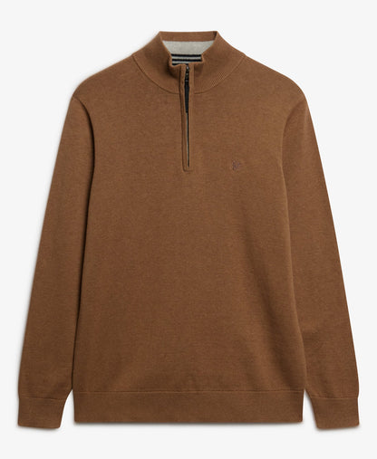 Slim Fit Essentials Cotton Half Zip | Carbon Brown Marle
