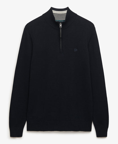 Slim Fit Essentials Cotton Half Zip | Eclipse Navy Marle