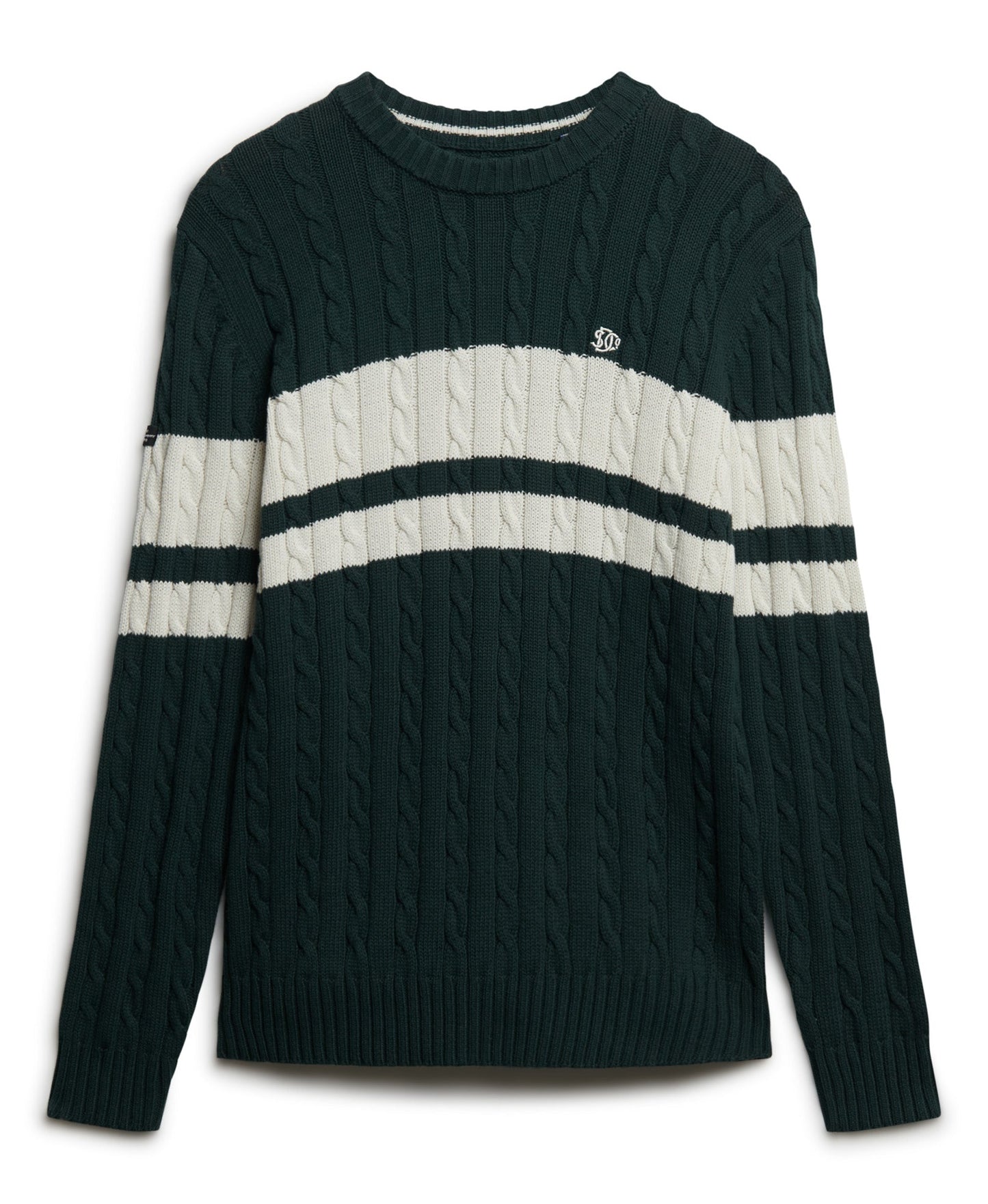 Cotton Stripe Cable Jumper | Eagle Green/Bone White