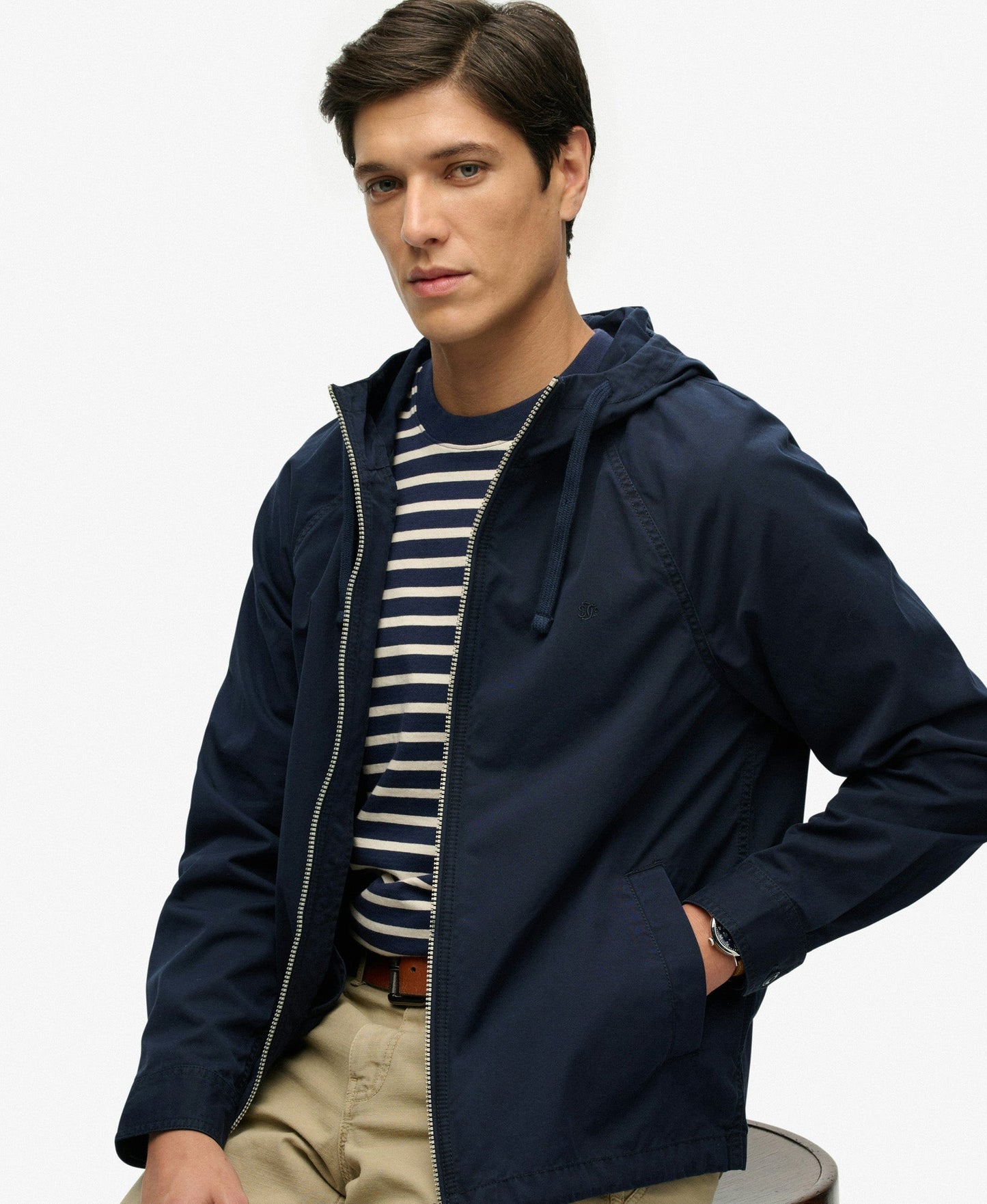 Hooded Washed Twill Jacket | Washed Navy