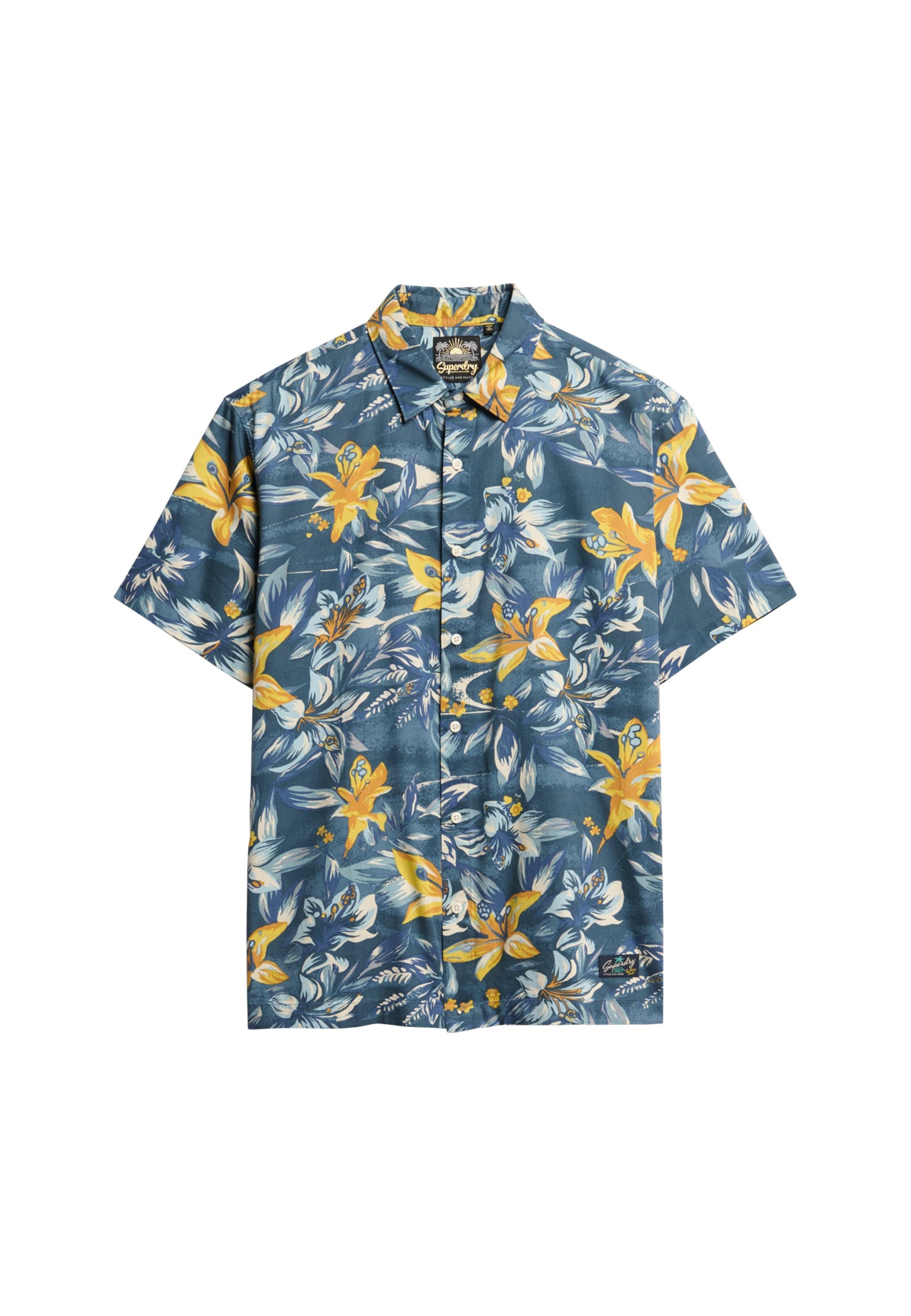 Hawaiian Print Shirt | Tropical Flowers Blue Washed