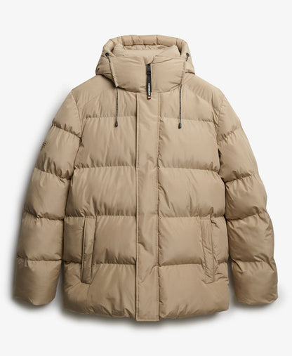 Hooded 5 Baffle Sports Puffer | Winter Twig Beige