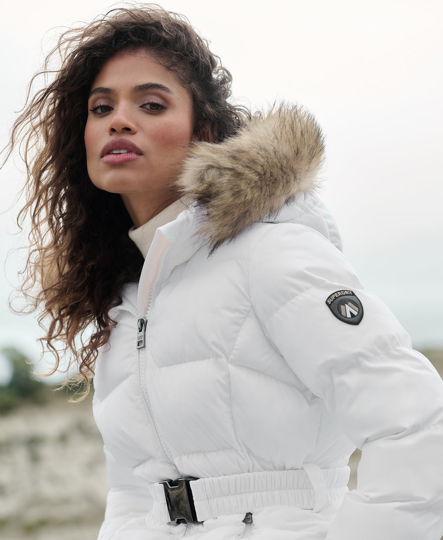 Slim Fit Fuji Belted Puffer | Bright White